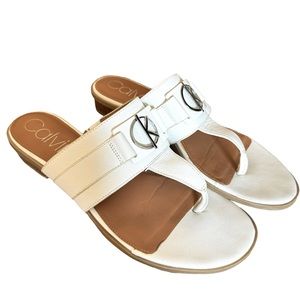 Calvin Klein Farley T-Strap Thong Sandals White Size 9.5 M